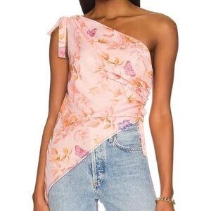 Pink Floral One-Shoulder Asymmetric Top